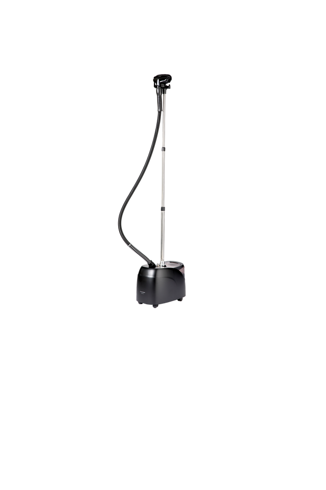 Black floor garment steamer on a white background