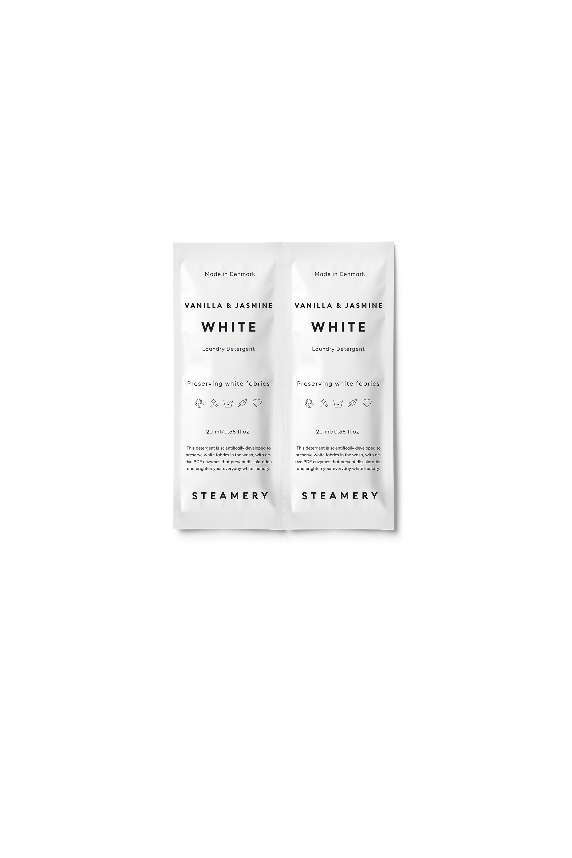 white laundry detergent sachets