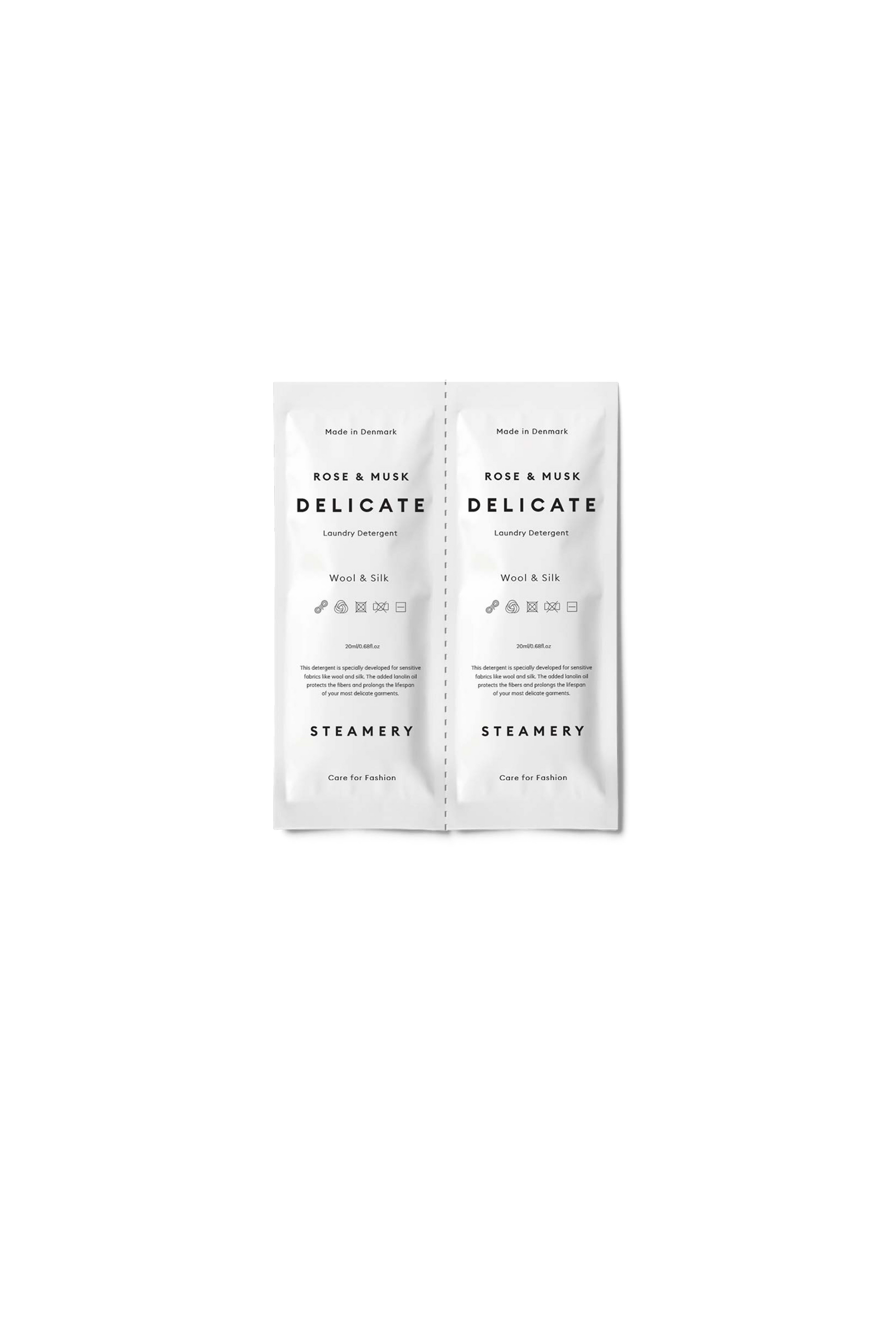 two delicate laundry detergent sachets
